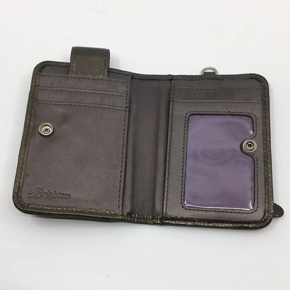 Brighton Metallic Olive Green Patent Leather Phone Wallet Card Case